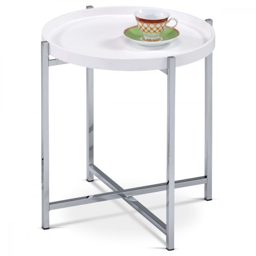 Masă de cafea în alb mat cu picioare din metal cromat 80135-12  