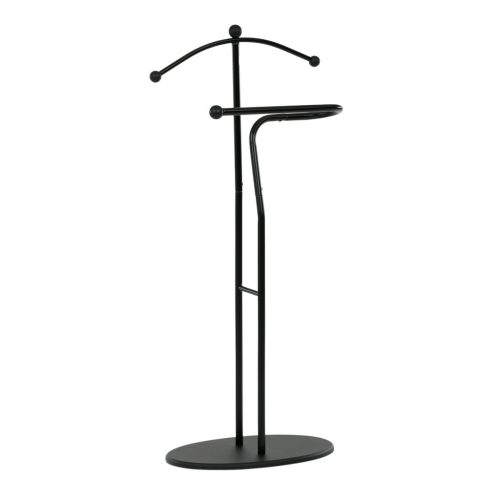 Valet negru, înălțime 110 cm, lemn masiv de cauciuc, metal negru