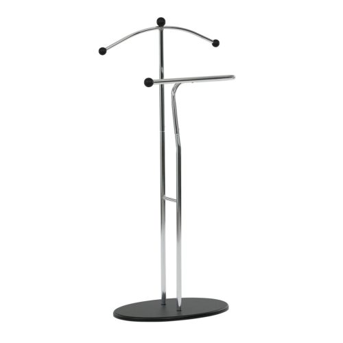 Servant de cameră, culoare crom/negru. Înălțime: 110 cm, bază din lemn masiv de cauciuc cu finisaj negru și structură din metal cromat.