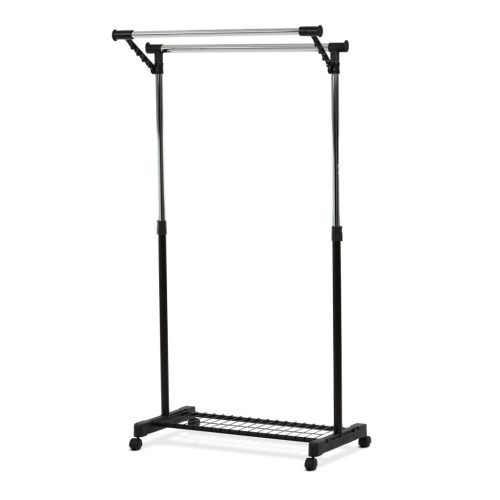 Suport de haine cu braț pliabil, culoare neagră, metal / plastic, crom