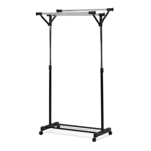 Suport pentru haine cu brațe pliabile, culoare neagră, metal / plastic, crom