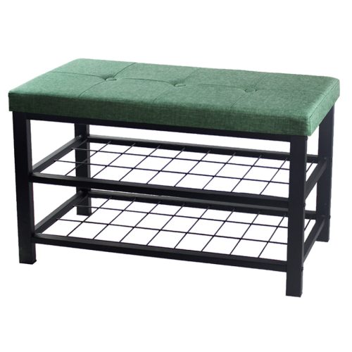 Suport pantofi cu 2 rafturi Tapițerie din stofă verde turcuaz