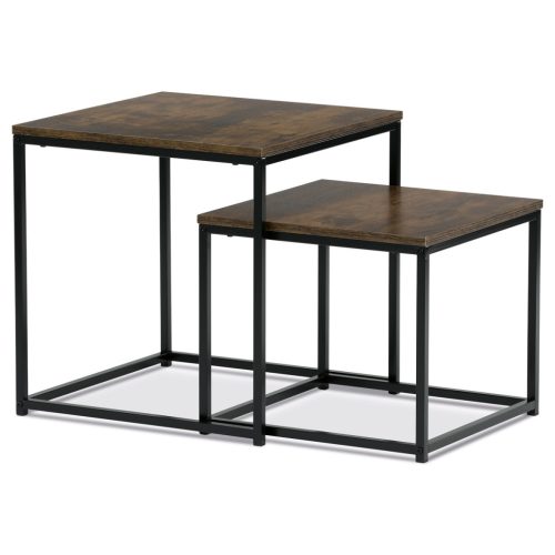  Set măsuță de cafea din 2 bucăți, MDF, decor stejar salbatic, cadru metalic