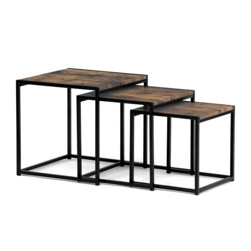 Set 3 măsuțe, MDF, decor lemn vechi, metal, lac negru