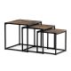 Set 3 măsuțe, MDF, decor lemn vechi, metal, lac negru