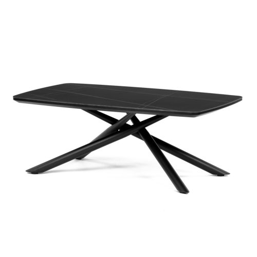 Masuță de cafea din ceramica sinterizată 120x70cm, efect marmură neagră, picioare din metal negru