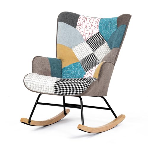 Scaun balansoar patchwork cu picioare din lemn de cauciuc. AK-374
