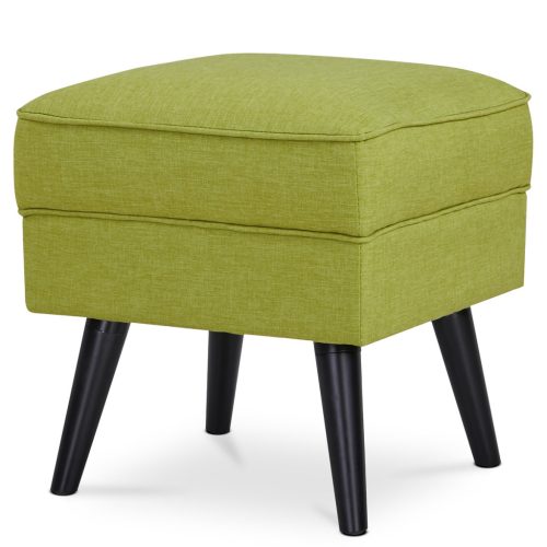 Taburet, suport pentru picioare, tapițerie din material verde, picioare din lemn de fag