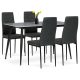 Set de sufragerie 1+4, masă 130x70, blat din piatră sinterizată cu model de marmură gri mat, scaune cu tapițerie din material verde intens