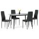 Set de dining 1+4, masă 130x70, blat din piatră sinterizată cu imitație de marmură alb mat, scaune tapițate cu material textil verde, finisaj negru lăcuit.