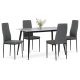 Set de dining 1+4, masă 130x70, blat din piatră sinterizată cu imitație de marmură alb mat, scaune tapițate cu material textil gri, finisaj negru lăcuit.