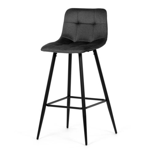 Scaun de bar, stofă gri cu sezut, picioare metalice 