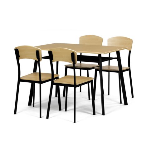 Set de sufragerie Masă cu Patru Scaune, MDF, decor Stejar Natural, cadru metalic negru