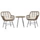 Set mobilier de grădină, masă + 2 scaune, cadru metalic, rattan sintetic, material textil bej, blat polywood