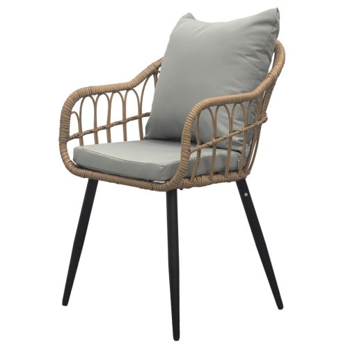Scaun de grădină, metal, rattan sintetic, material textil gri