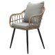Scaun de grădină, metal, rattan sintetic, material textil gri