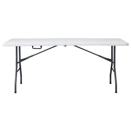 Masă de camping pliabilă, culoare albă, 180x70 cm, cu mâner pentru transport ușor