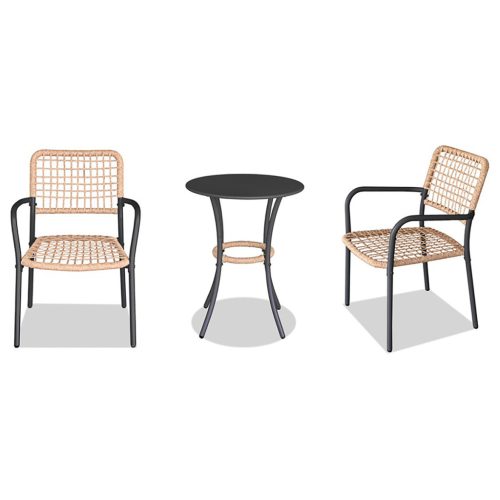 Set grădină 1+2, masă 60x60, scaune din rattan sintetic culoare naturală, metal antracit