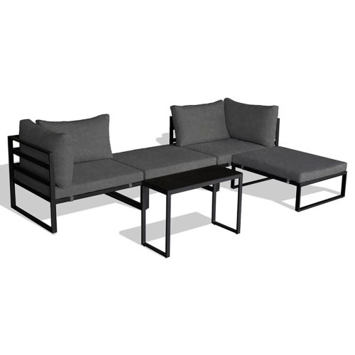 Set grădină 2+1, masă 75x30 cm, canapea multifuncțională, metal antracit, material textil gri închis