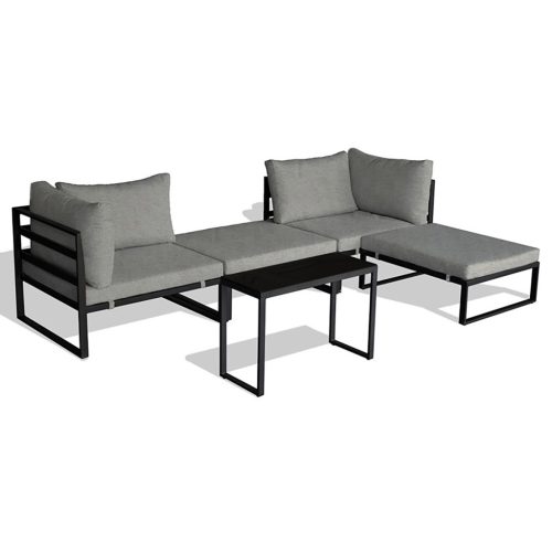 Set grădină 2+1, masă 75x30 cm, canapea multifuncțională, metal antracit, material textil gri deschis