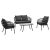 Set grădină 1+1+2, masă 90x48 cm, scaune și bancă dublă, rattan sintetic antracit, metal antracit, material textil gri închis, rezistent la apă