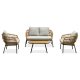 Set grădină 1+1+2, masă 90x48 cm, scaune și o bancă dublă, rattan sintetic cu aspect natural, metal antracit, material textil gri deschis, rezistent la apă