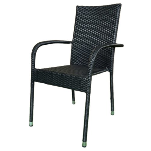 Scaun de grădină, rattan sintetic negru, metal, stivuibil