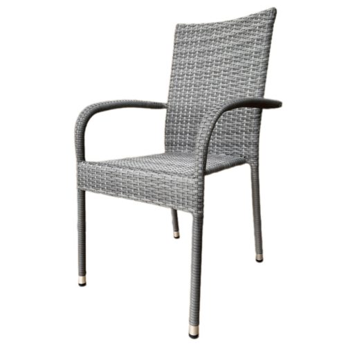 Scaun de grădină, rattan sintetic gri, metal, stivuibil