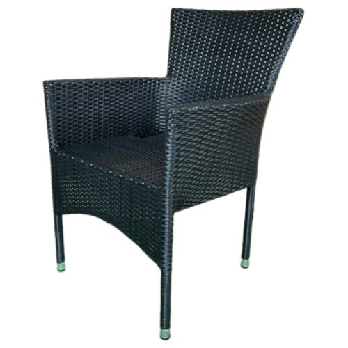 Scaun de grădină, rattan sintetic negru, metal, stivuibil
