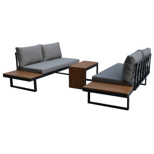Set grădină, textilenă gri, aluminiu, culoare gri, polywood culoare maro deschis