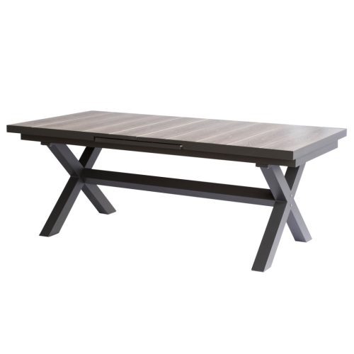 Masă de grădină extensibilă, blat ceramic decor stejar, 200+60x100x77 cm, structură din aluminiu