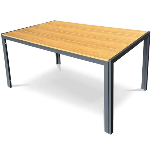 Masă de grădină 150x90x73 cm, blat din polifa decor stejar, structură metalică gri