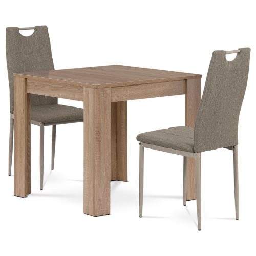 Set de sufragerie 1+2, masa 80x80 cm, MDF stejar sonoma, scaune din stofa cappuccino