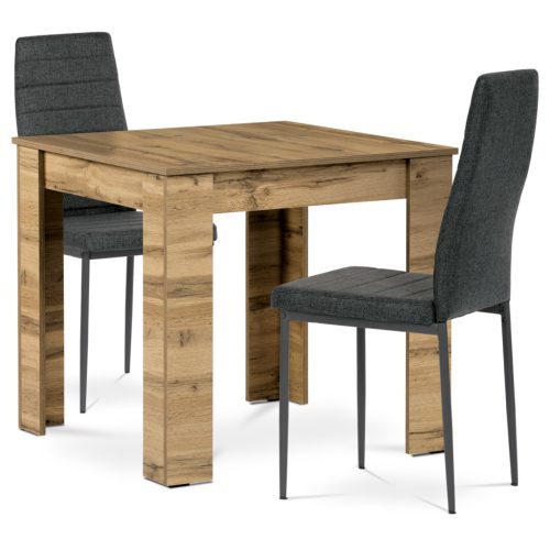 Set de sufragerie 1+2, masă 80x80 cm, MDF stejar wotan, scaune cu tapițerie din material negru