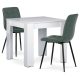 Set de sufragerie 1+2, masă 80x80 cm, MDF alb, scaune cu tapițerie din material verde