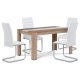 Set de sufragerie 1+4, masă 138x80 cm, MDF stejar sonoma, scaune cu tapițerie din piele ecologică albă