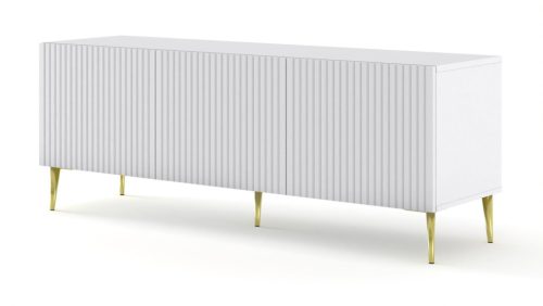 SUPORT TV RAVENNA 150 CM, ALB MAT, CU PICIOARE  AURII, SUPORT TV RAVENNA B 3D