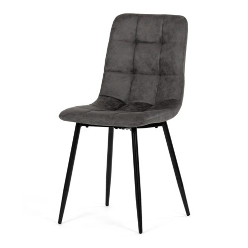 Scaun de sufragerie, material vintage antracit, picioare metalice negre