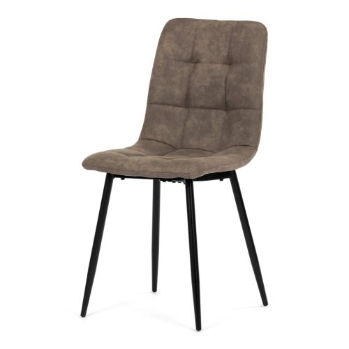 
Scaun de sufragerie, material vintage maro închis, picioare metalice negre