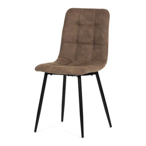 Scaun de sufragerie, material vintage maro, picioare metalice negre