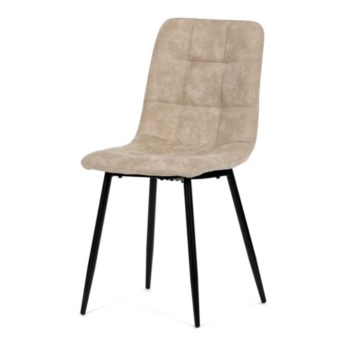Scaun de sufragerie, material crem, picioare metalice negre