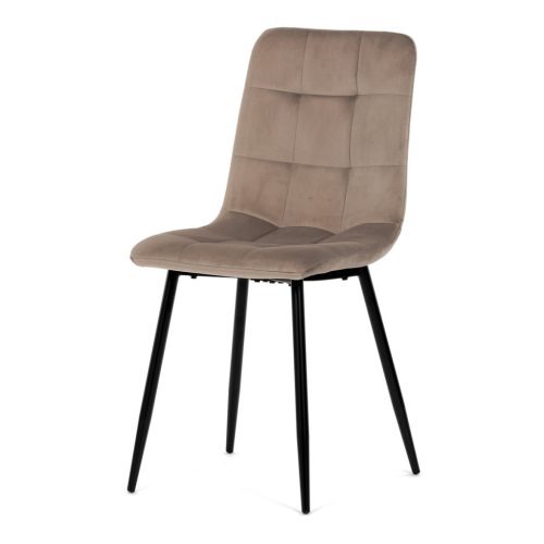 Scaun de sufragerie, material din catifea de culoarea trufei, picioare metalice negre