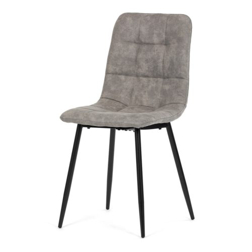 Scaun de sufragerie, material vintage gri, picioare metalice negre