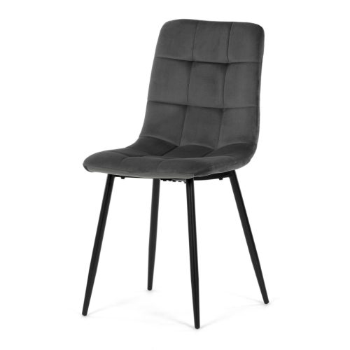 Scaun de sufragerie, material vintage gri, picioare metalice negre