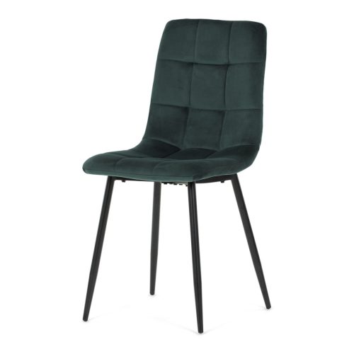Scaun de sufragerie, țesătură catifea verde smarald, picioare din metal negru