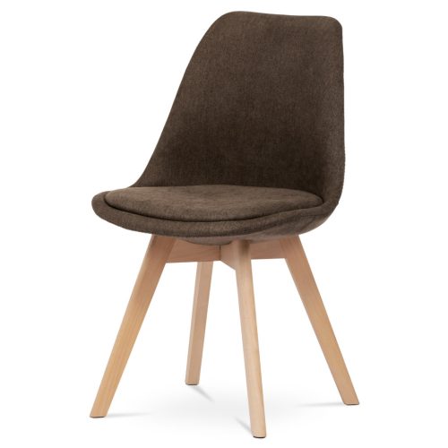 Scaun de sufragerie, material maro, picioare din lemn de fag