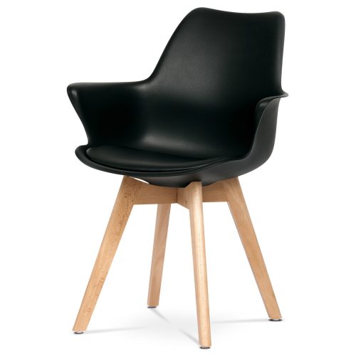 Fotoliu  din plastic de culoare neagră cu pernă de scaun din piele artificială, picioare din lemn de fag. CT-771