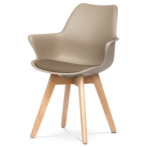 Fotoliu din plastic de culoare cappuccino cu pernă de scaun din piele artificială, picioare din lemn de fag. CT-771