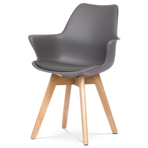Fotoliu din plastic de culoare gri cu pernă de scaun din piele artificială, picioare din lemn de fag. CT-771
