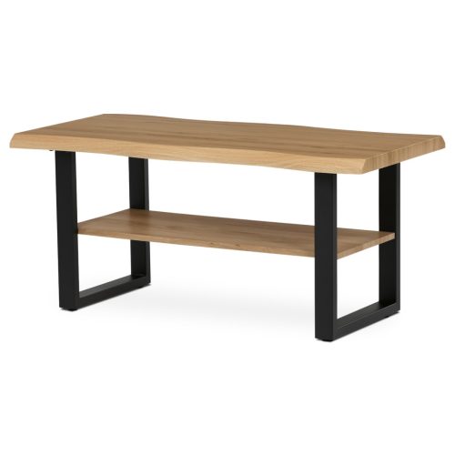 Măsuță  de cafea 120x60x55 cm, blat MDF, decor stejar salbatic, metal, raft, picioare negre